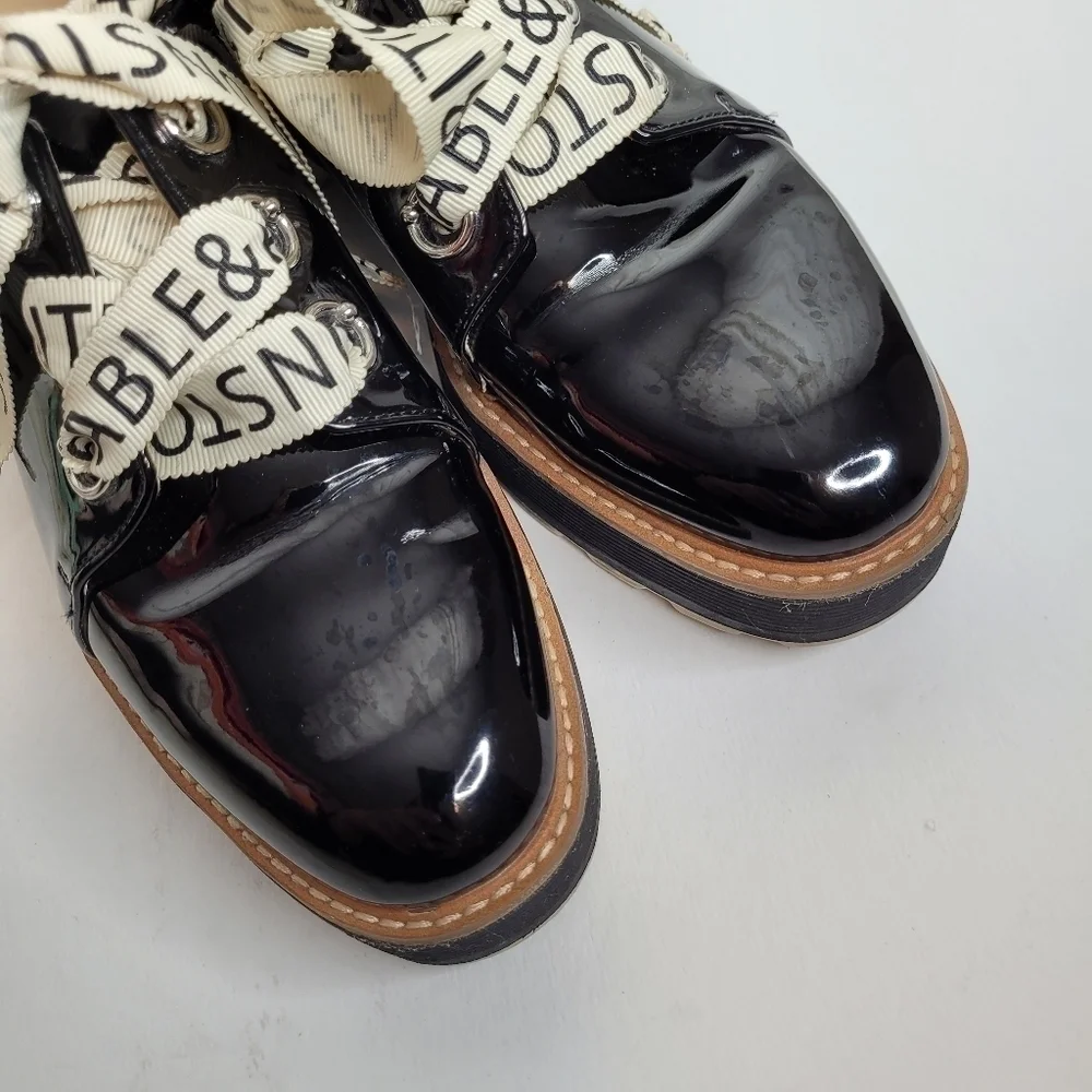 Zara Black Patten Leather Stack Shoes